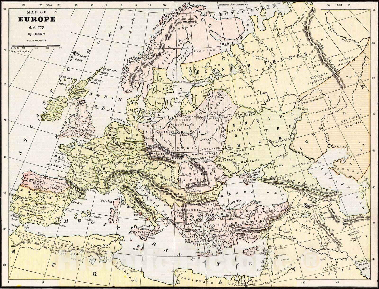 Historic Map : 1901 Map of Europe A.D. 800 - Vintage Wall Art