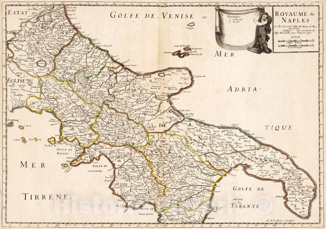 Historic Map : 1703 Kingdom of Naples, Italy. - Vintage Wall Art