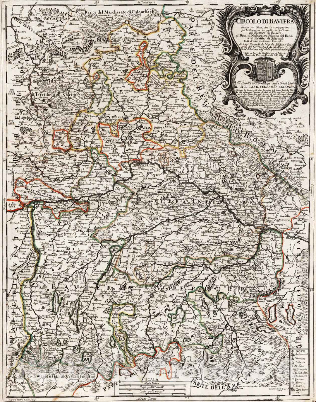 Historic Map : Germany, Bavaria (Germany), Europe 1687 Circolo di Baviera diviso ne Stati , Vintage Wall Art