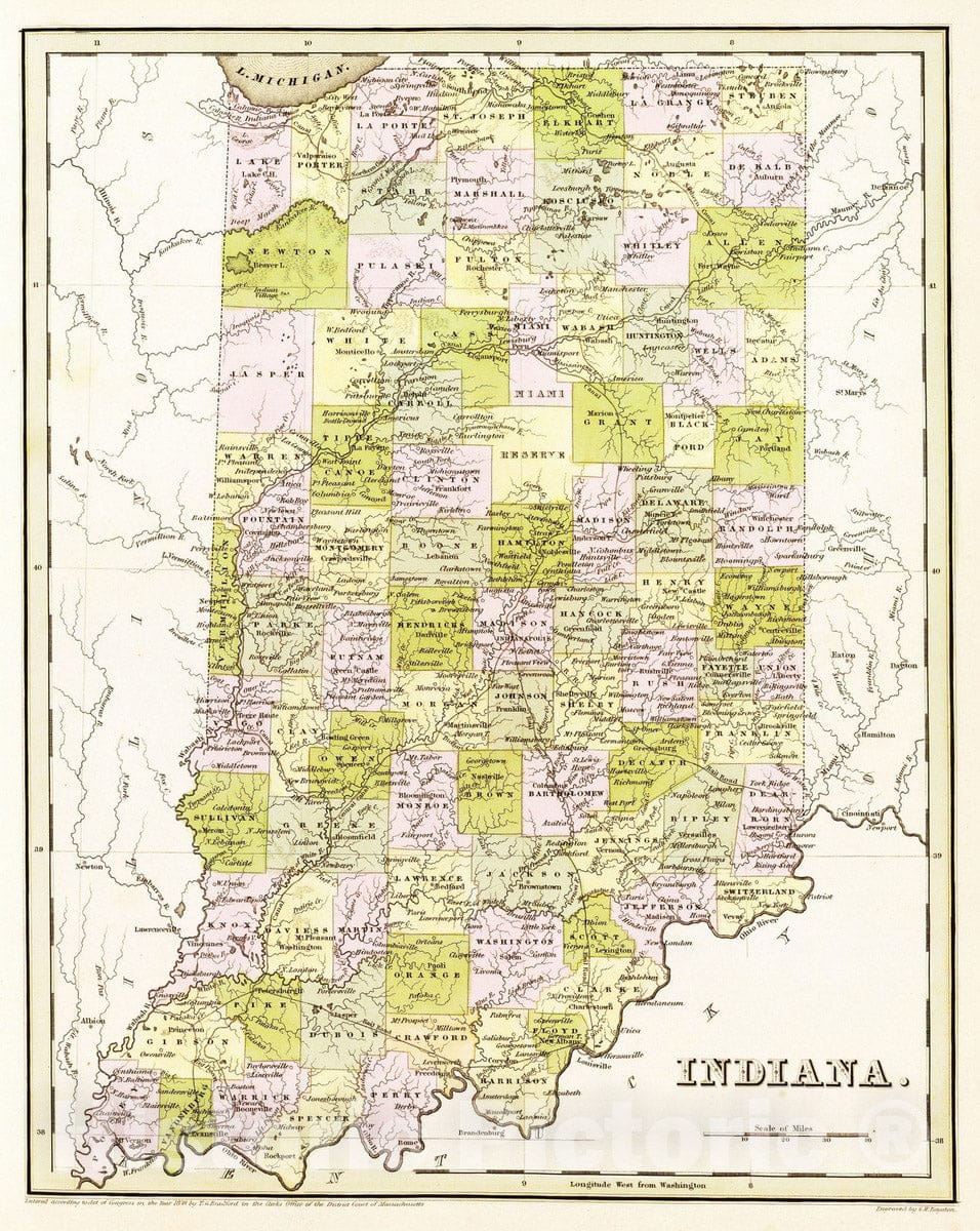 Historic Map : 1841 Indiana. - Vintage Wall Art