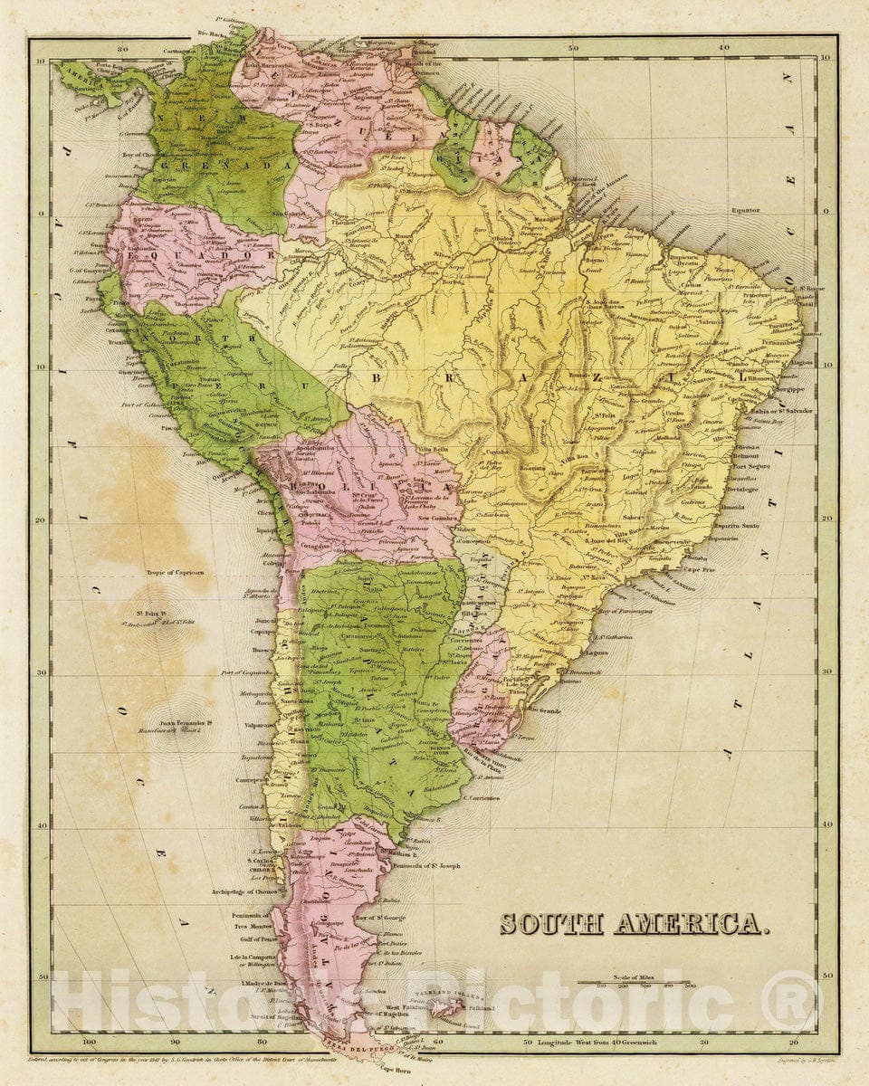 Historic Map : 1841 South America. - Vintage Wall Art