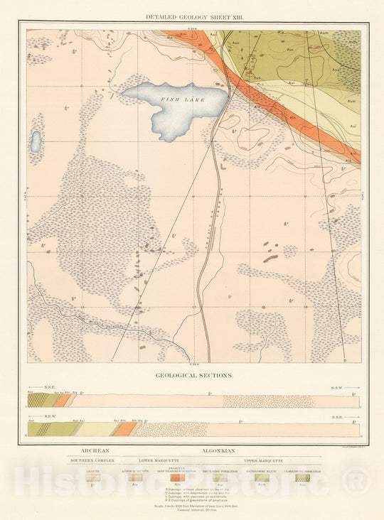 Historic Map : Geologic Atlas - 1896 Detailed Geology Sheet XIII. - Vintage Wall Art