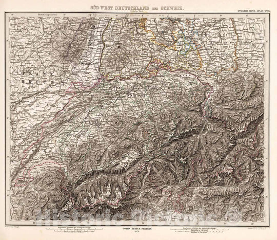 Historic Map : 1879 Sud-West Deutchland und Schweiz. (Southwest Germany and Switzerland - Southern Sheet). - Vintage Wall Art