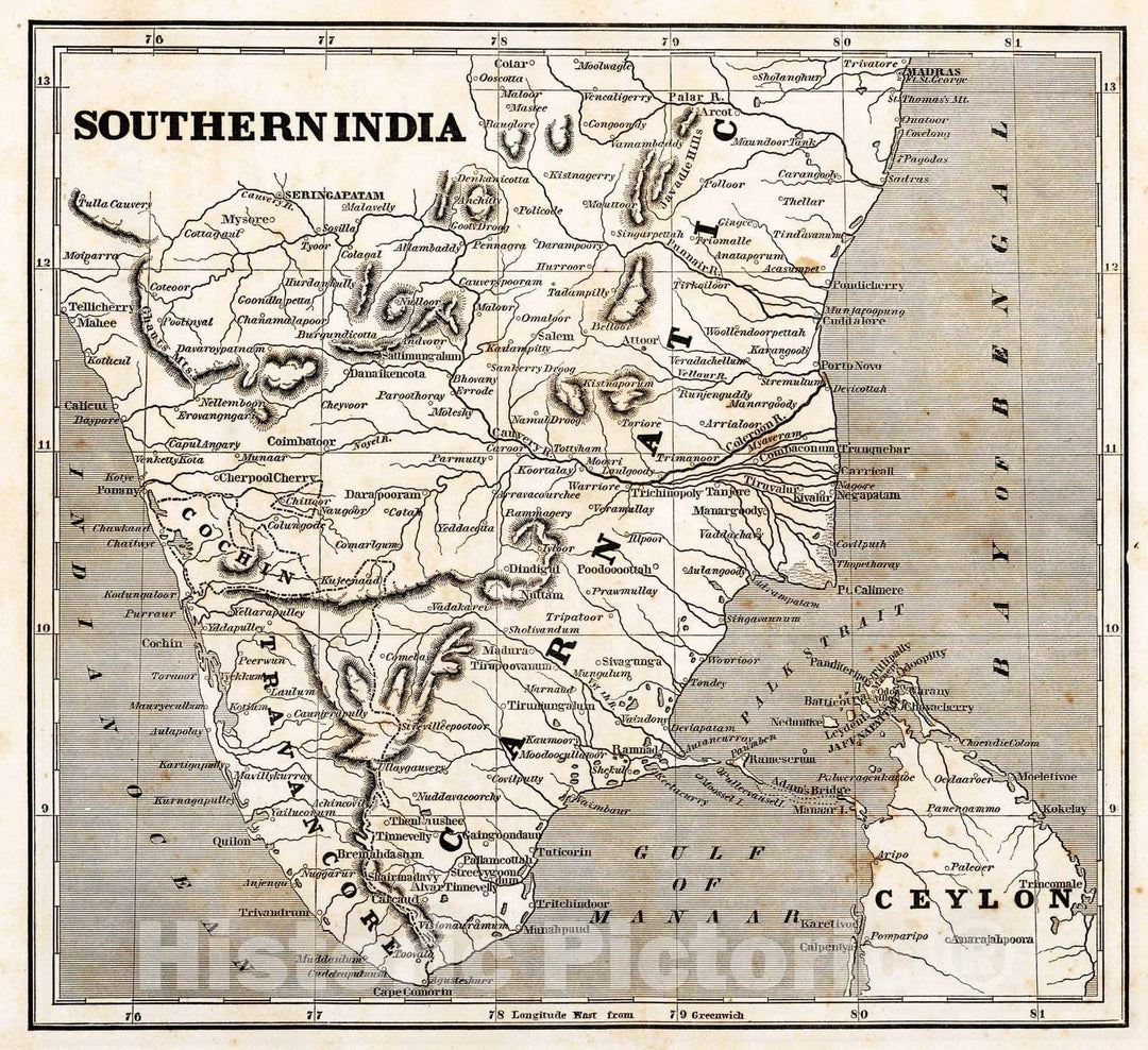 Historic Map : 1848 Southern India - Vintage Wall Art