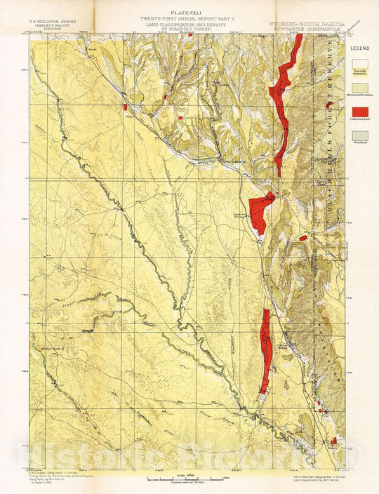 Historic Map : Geologic Atlas - 1900 Plate CXLI. Newcastle Quadrangle, Wyoming - South Dakota, Land Classification and Density of Standing Timber. - Vintage Wall Art