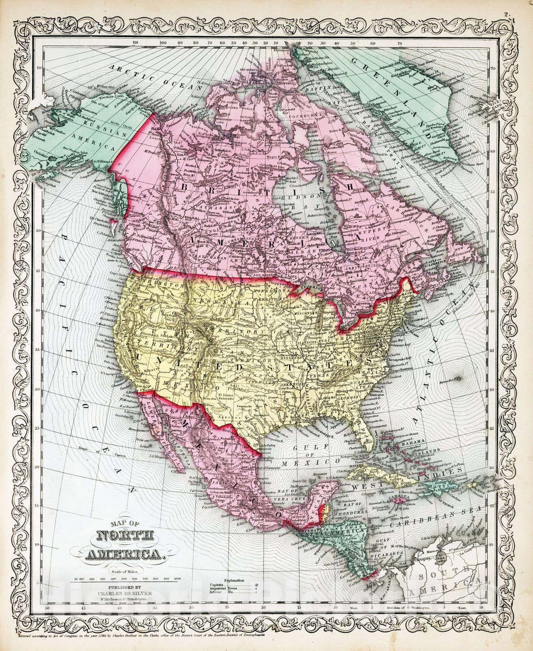 Historic Map : 1859 North America. v2 - Vintage Wall Art