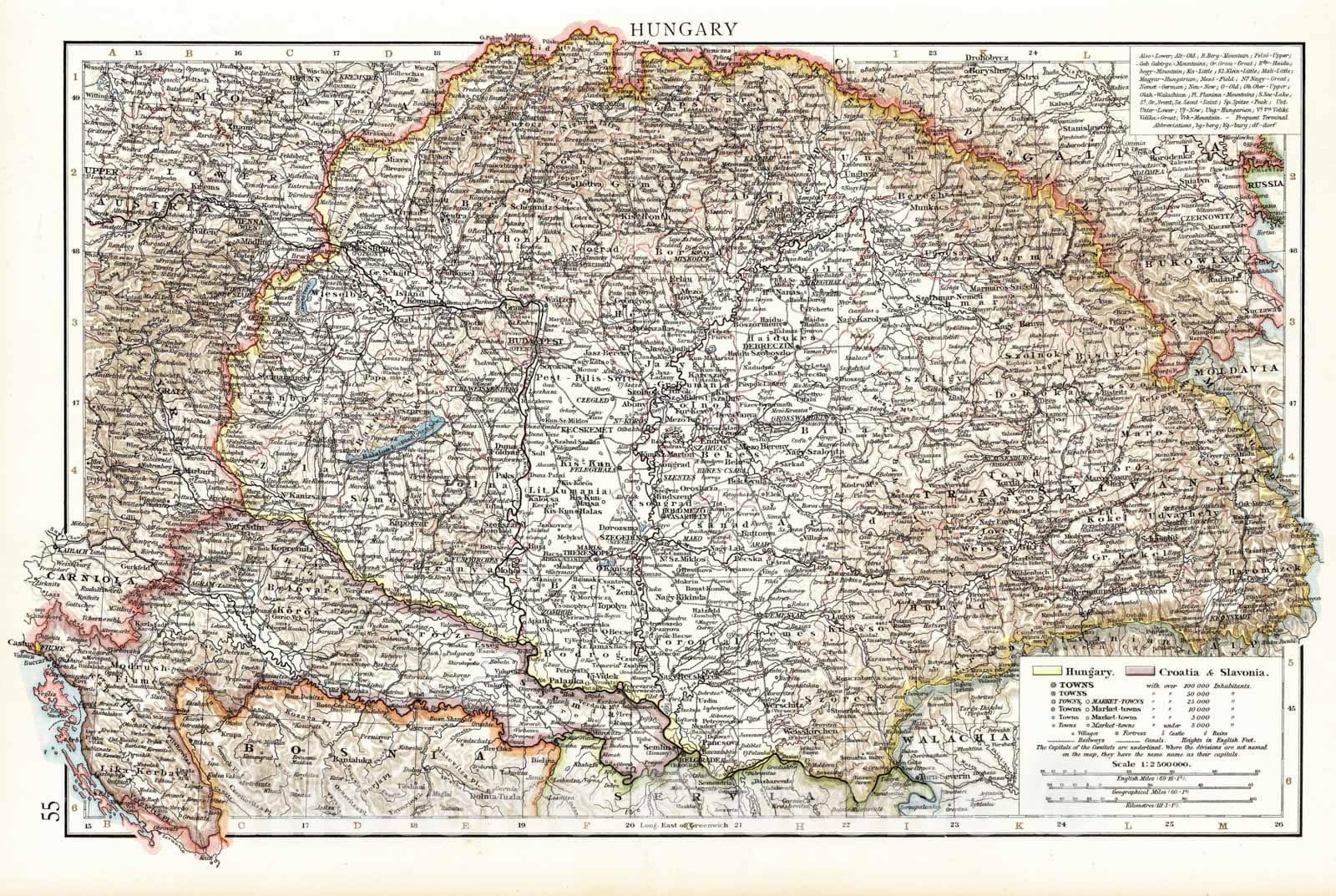 Historic Map - World Atlas - 1900 Hungary - Vintage Wall Art