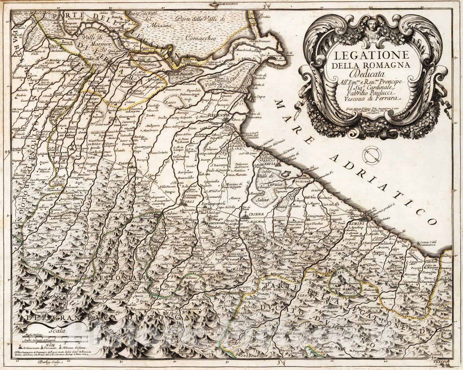 Historic Map : Italy, , Europe 1699 Legatione della Romagna , Vintage Wall Art