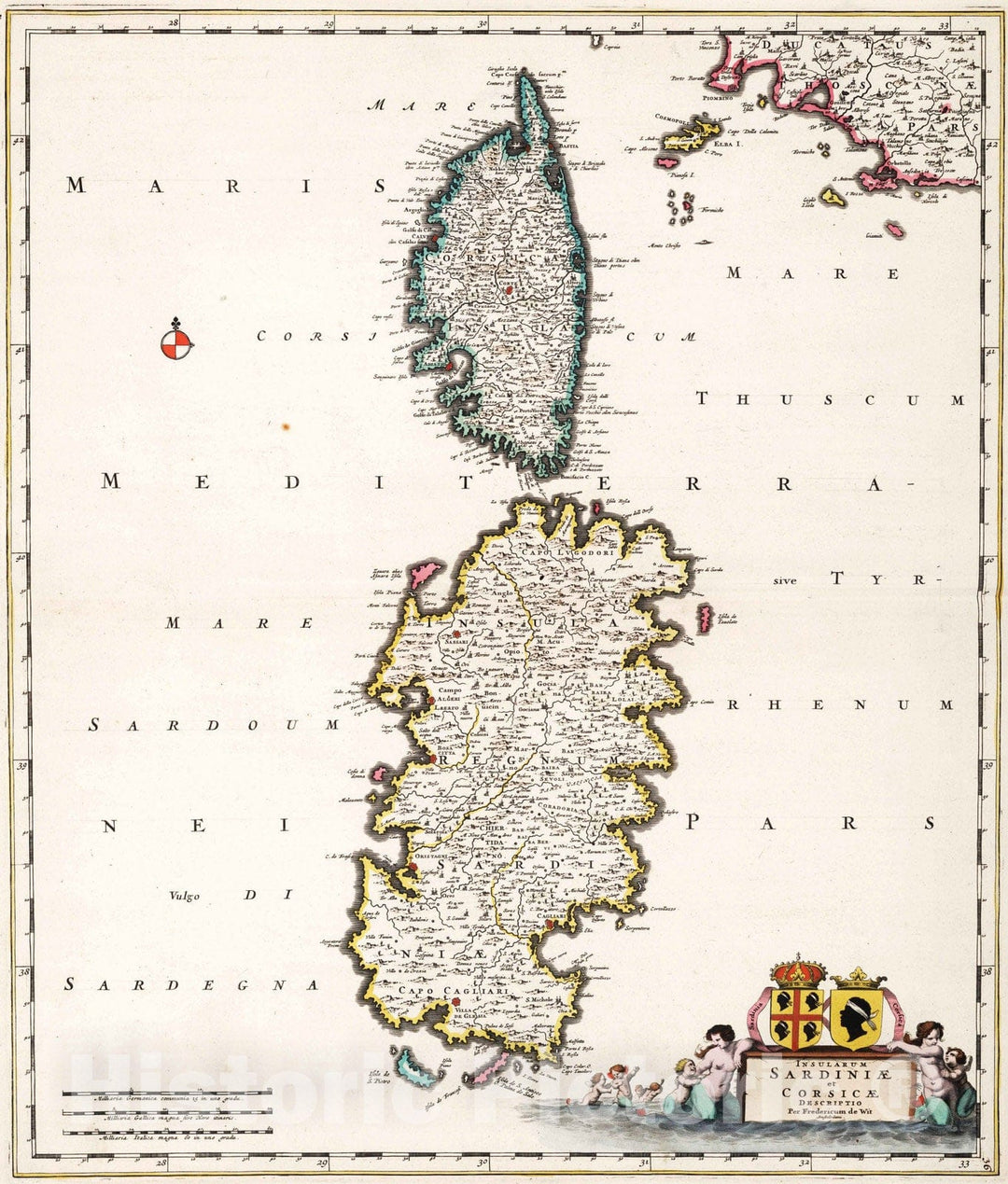 Historic Map : Sardinia (Italy) 1682 Insularum Sardiniae et Corsicae Descriptio. , Vintage Wall Art