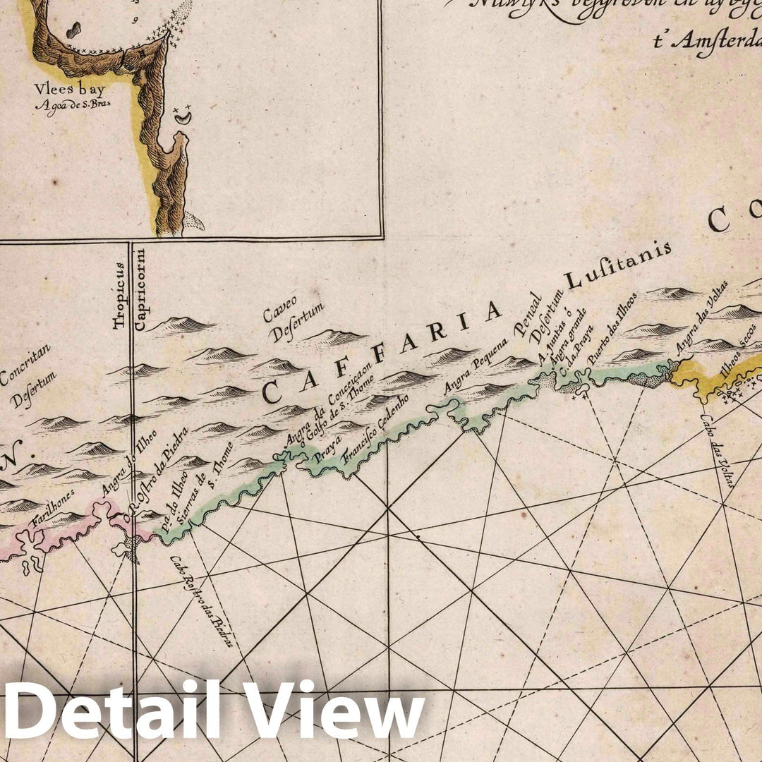 Historic Map : South Africa, Cape of Good Hope 1667 Pas-Kaarte van de Zuyd-west-kust van Africa; van Cabo Negro .Cabo de Bona Esperanca. , Vintage Wall Art