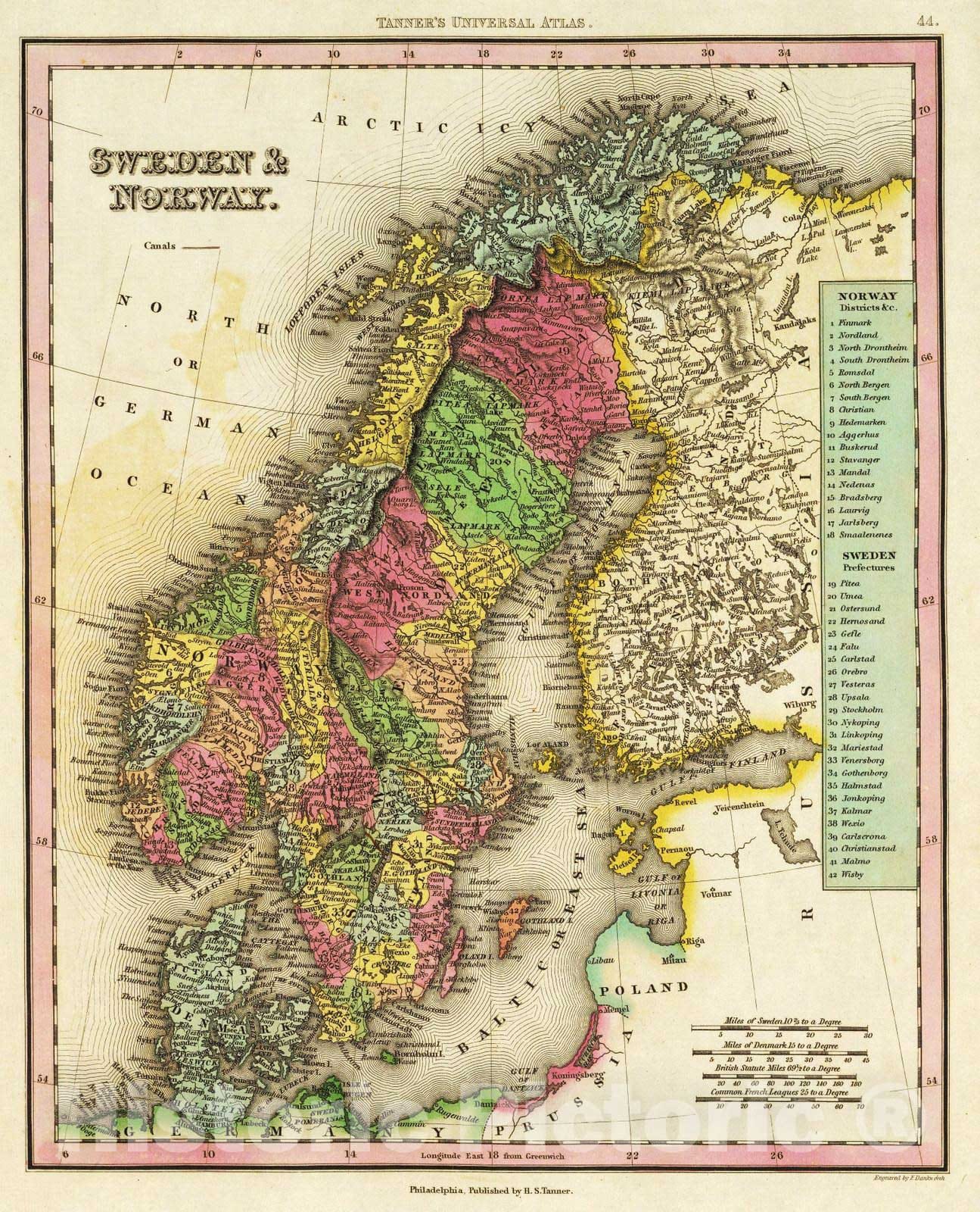 Historic Map : 1836 Sweden and Norway : Vintage Wall Art