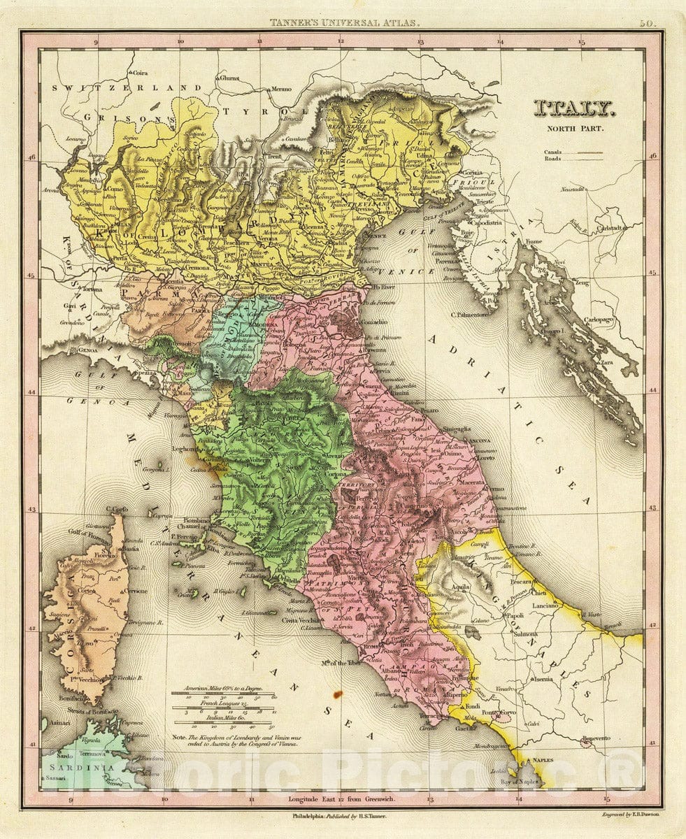 Historic Map : 1836 Italy North Part. - Vintage Wall Art