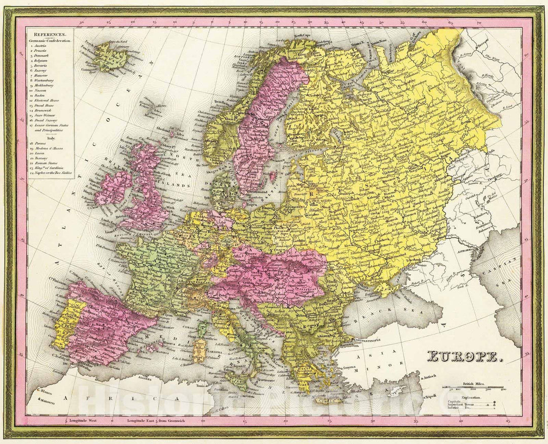 Historic Map : 1846 Europe. - Vintage Wall Art