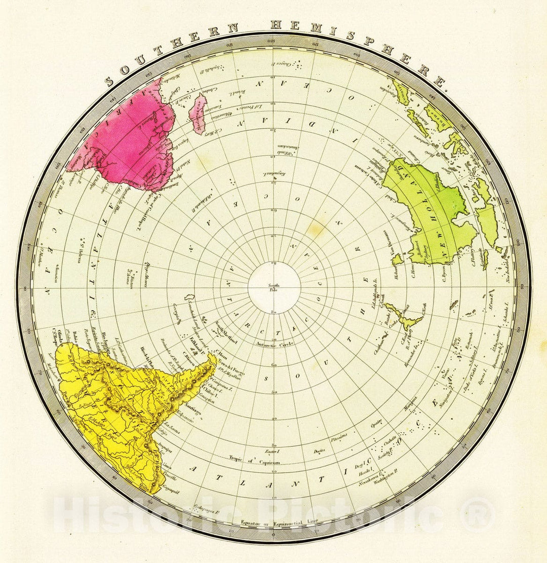 Historic Map : 1840 Southern Hemisphere. - Vintage Wall Art