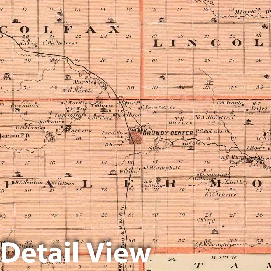 Historic Map : 1875 Map of Grundy County, State of Iowa, and Hampton and Grundy Center. - Vintage Wall Art