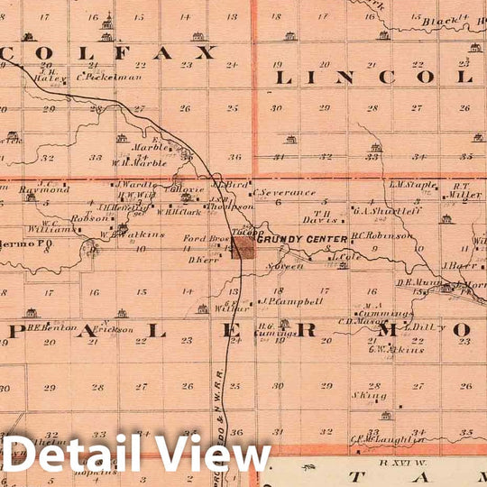 Historic Map : 1875 Map of Grundy County, State of Iowa, and Hampton and Grundy Center. - Vintage Wall Art