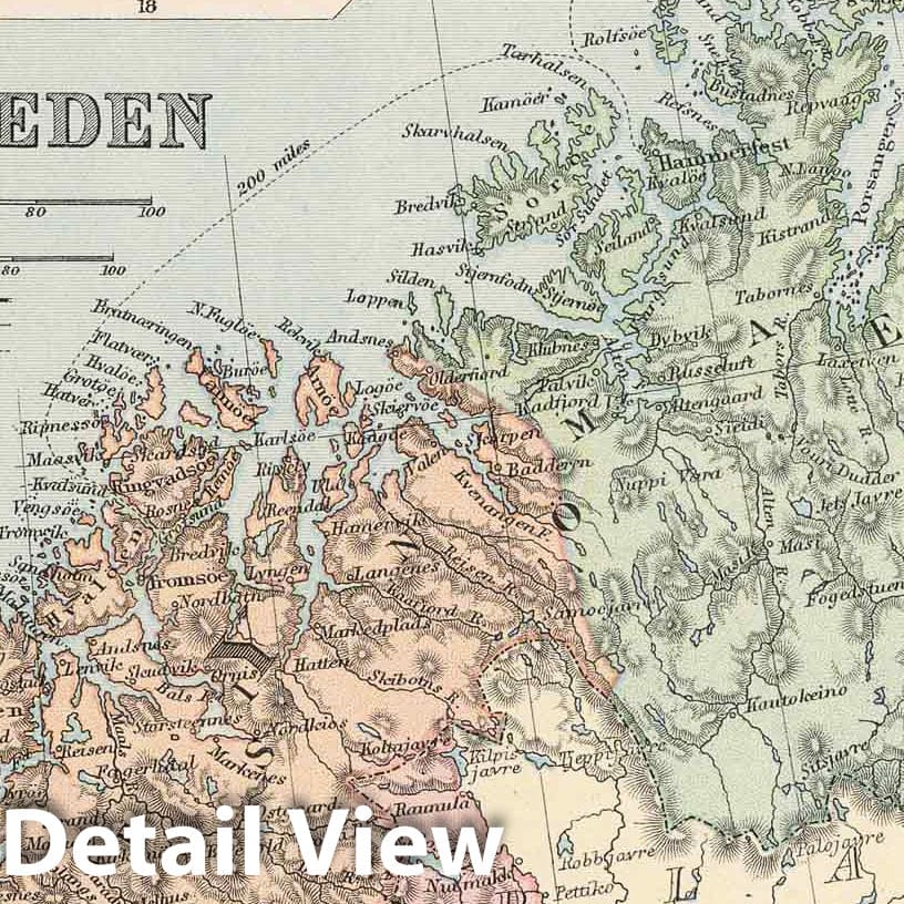 Historic Map : 1892 (Map Continues) Sweden. Norway. 23 - Vintage Wall Art