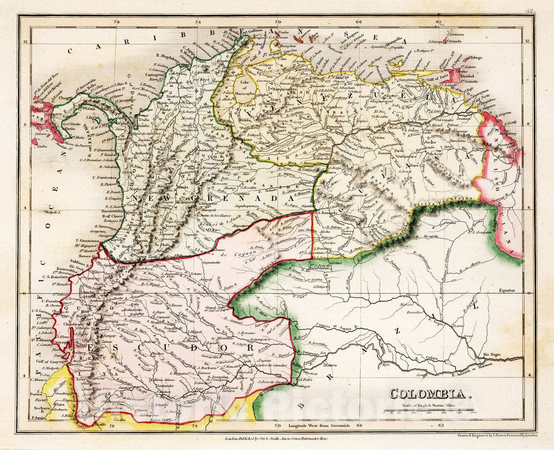 Historic Map : Colombia, 1832 Colombia. , Vintage Wall Art