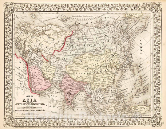 Historic Map : 1868 Map of Asia showing its Gt. Political Divisions - Vintage Wall Art