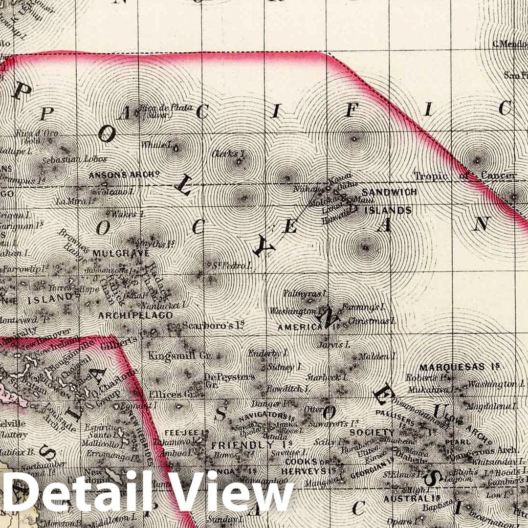 Historic Map : 1874 Map of Oceanica, exhibiting its various divisions, island groups &c. - Vintage Wall Art