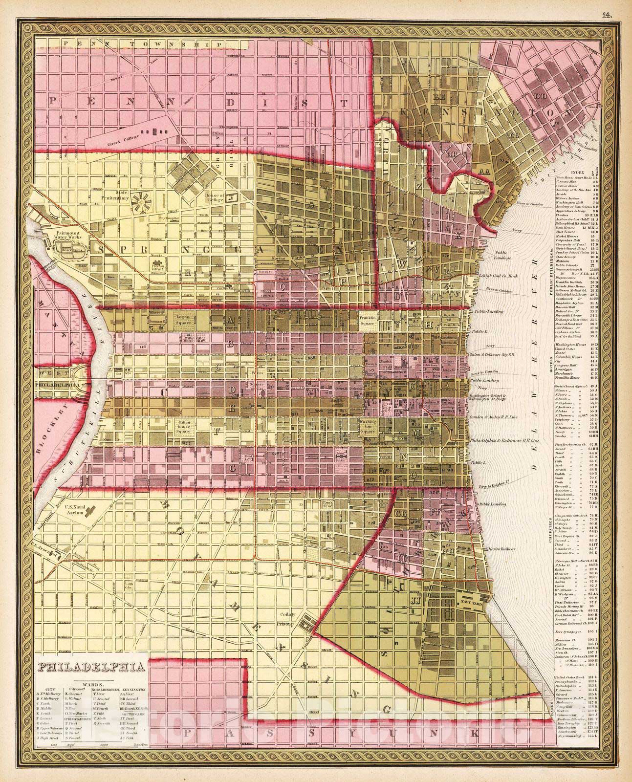 Historic Map : 1850 Philadelphia. - Vintage Wall Art