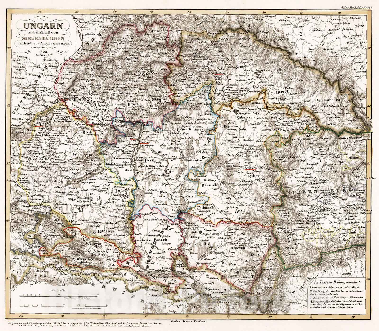 Historic Map : Hungary, Transylvania 1852 Ungarn, Siebenburgen. (Hungary. Transylvania). , Vintage Wall Art