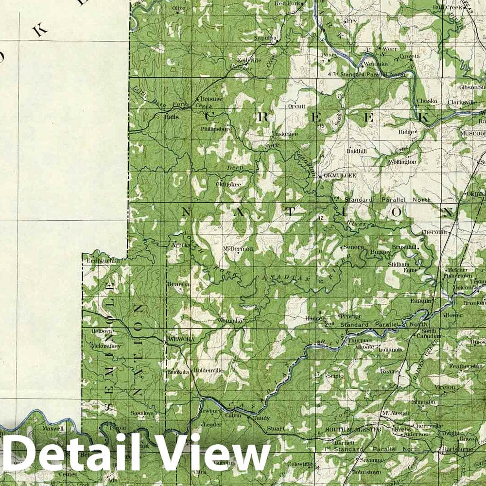 Historic Map : Geologic Atlas - Plate CXLII. Map of Indian Territory, Showing Distribution of Woodland, 1899. - Vintage Wall Art