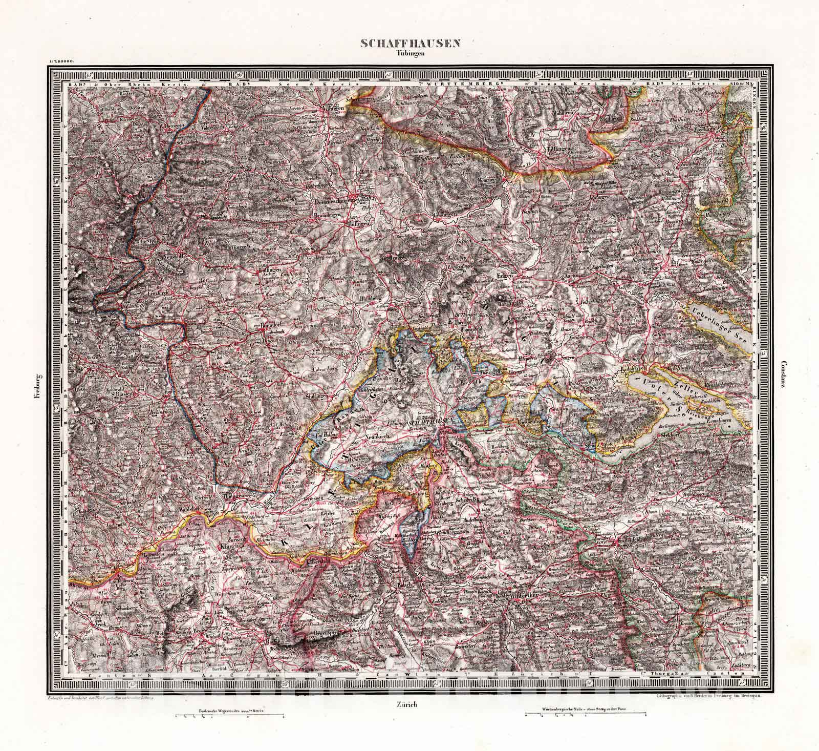 Historic Map : Switzerland, , Europe 1834 Schaffhausen , Vintage Wall Art