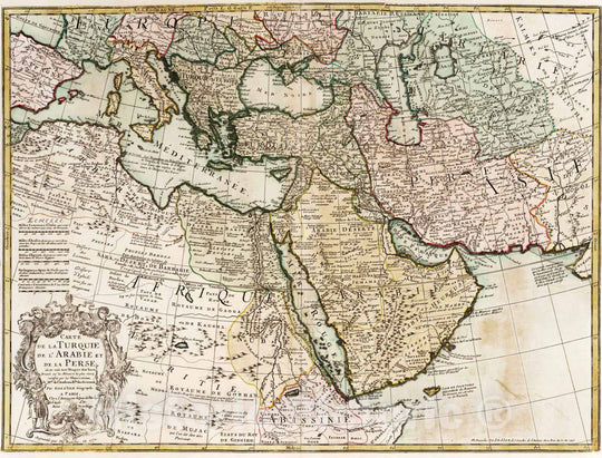 Historic Wall Map : Turkey, Middle East, Asia 1770 Carte de la Turquie, de l'Arabie et de la Perse , Vintage Wall Art