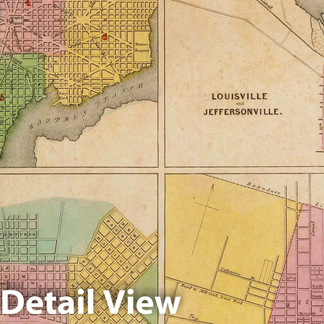 Historic Map : 1841 Washington, Louisville & Jeffersonville, New Orleans, & Cincinatti : Vintage Wall Art