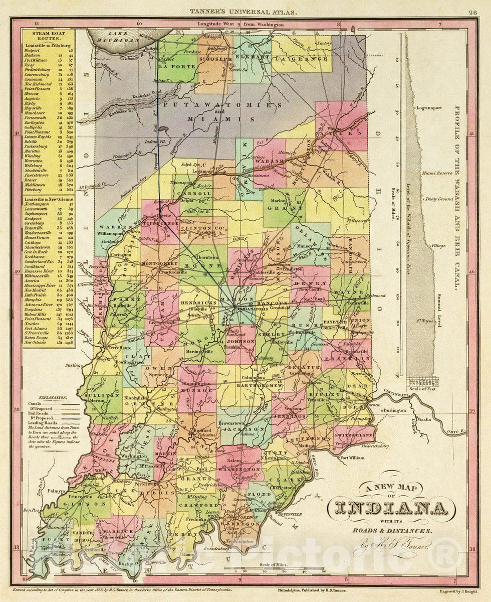 Historic Map - World Atlas - 1836 New Map Of Indiana. - Vintage Wall Art