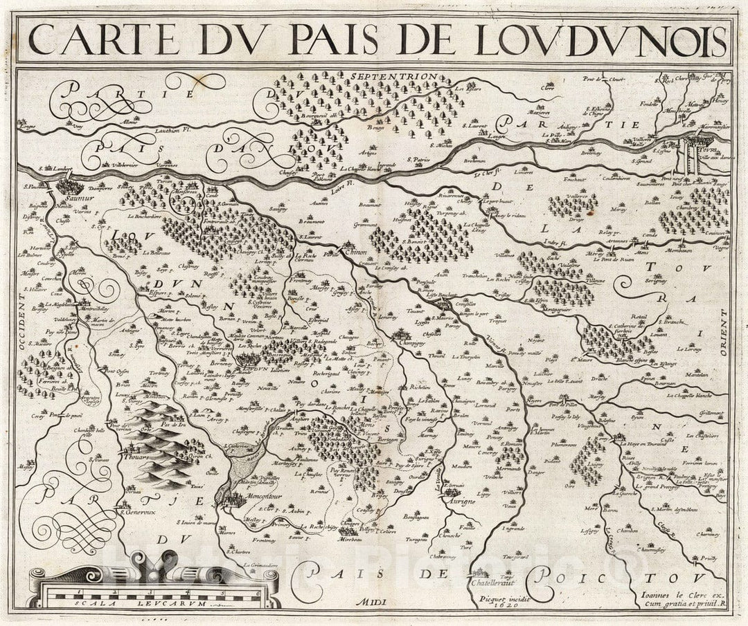 Historic Map : Touraine , France 1632 Carte du Pais de Loudunois. , Vintage Wall Art