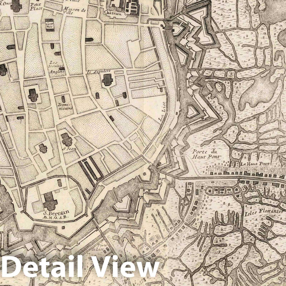 Historic Wall Map : Saint Omer , France, 1710 73. Plan de la Ville de St. Omer avec les Forts des Environs, France. 1710. , Vintage Wall Art