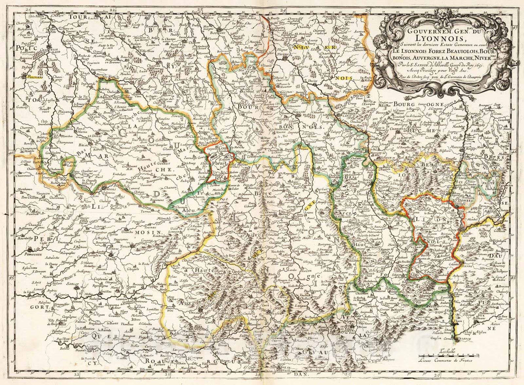 Historic Map : France, 1651 Lyonnois, France. , Vintage Wall Art