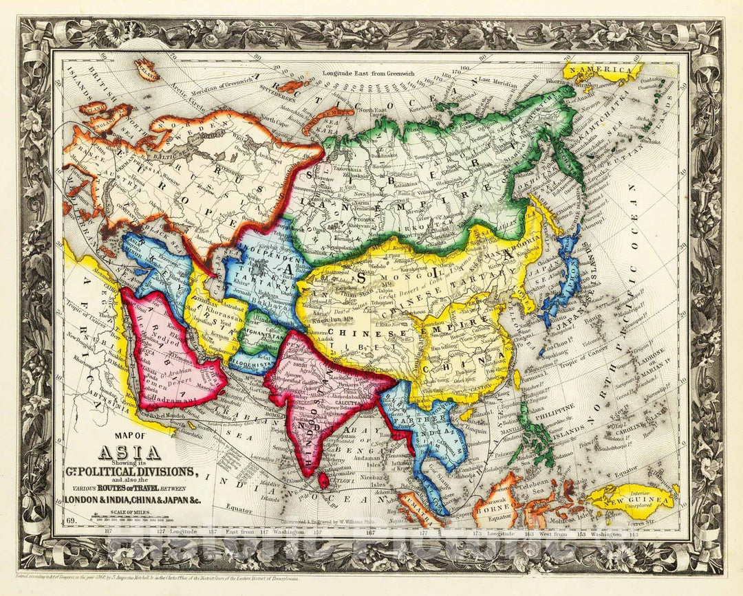 Historic Map : 1860 Map of Asia. - Vintage Wall Art