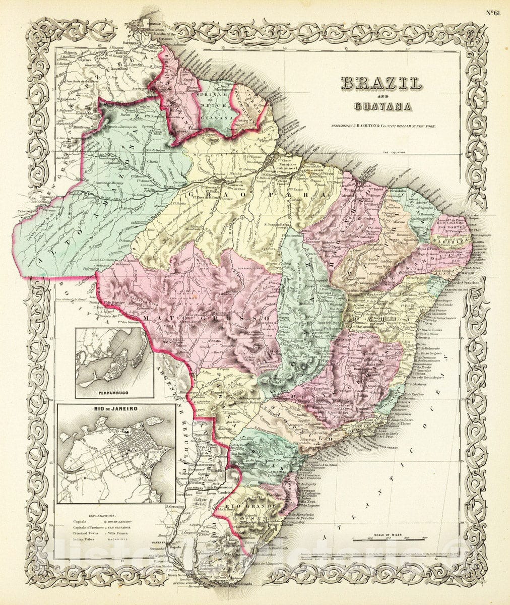 Historic Map : 1856 Brazil And Guayana. - Vintage Wall Art