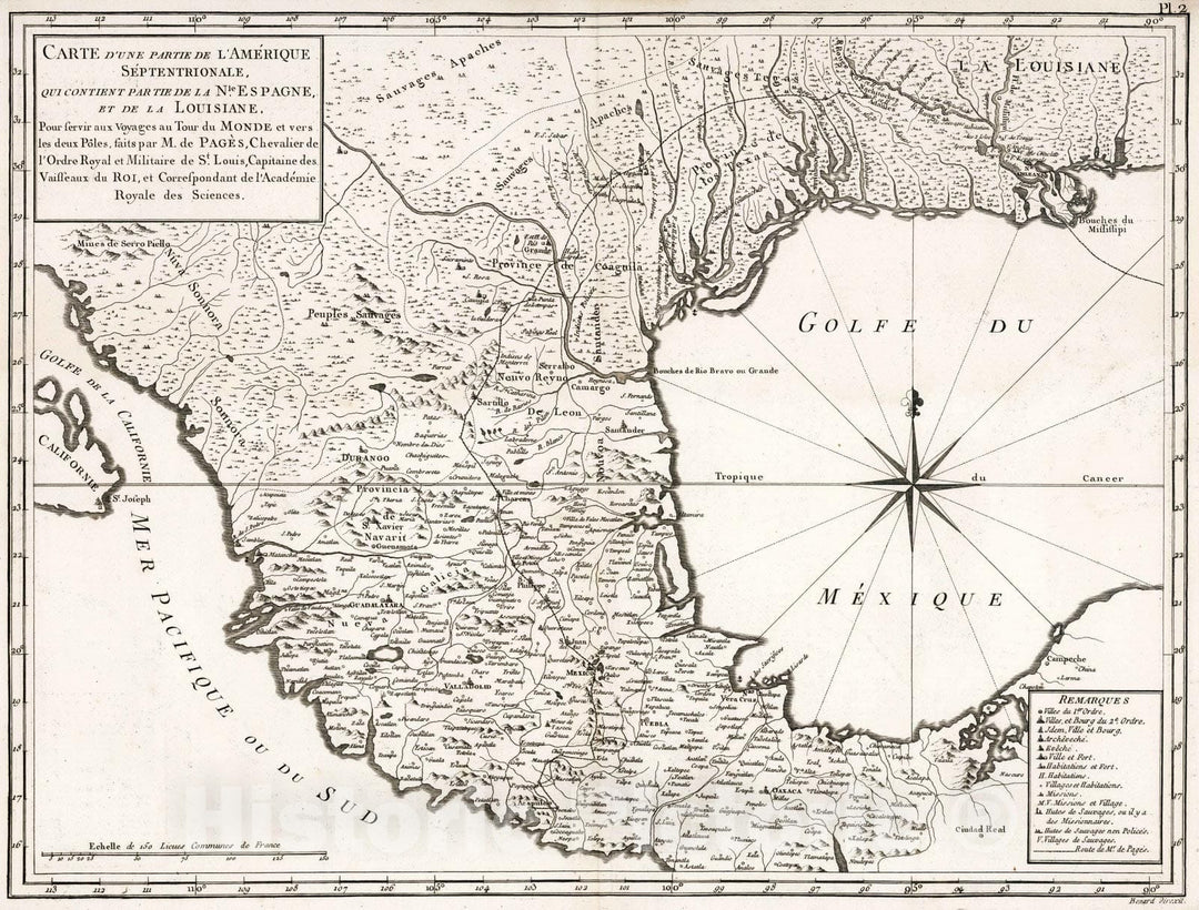 Historic Map : Mexico, Texas, Gulf of North America 1782 Carte d'une partie de l'Amerique Septentrionale , Vintage Wall Art