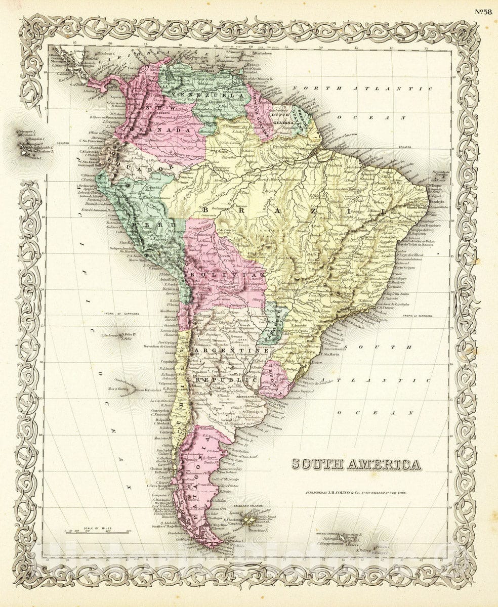 Historic Map : 1856 South America. - Vintage Wall Art