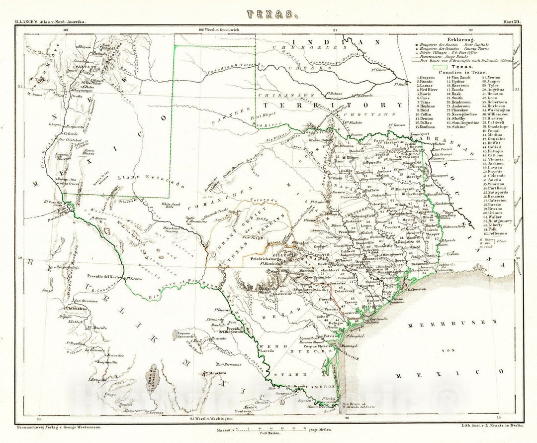 Historic Map : National Atlas - 1854 Texas. - Vintage Wall Art