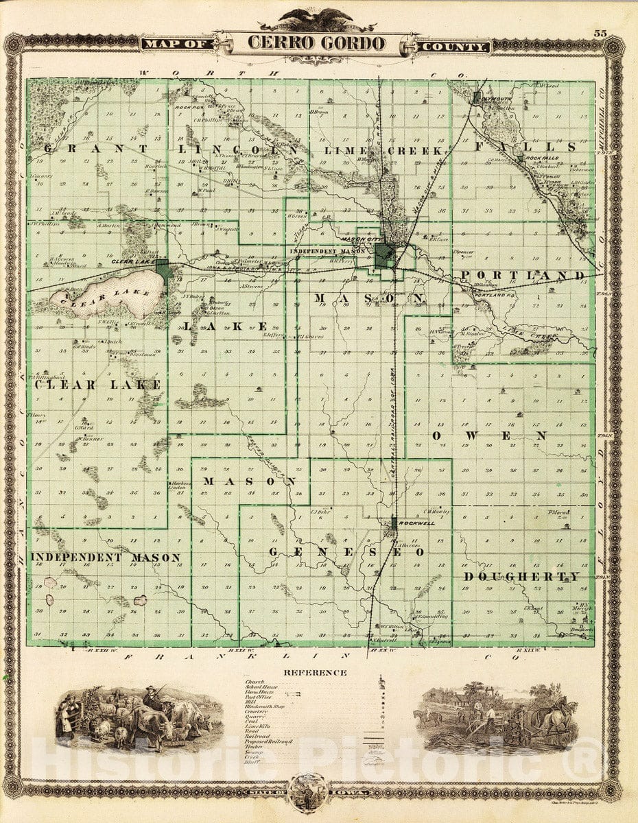 Historic Map : 1875 Map of Cerro Gordo County, State of Iowa. - Vintage Wall Art