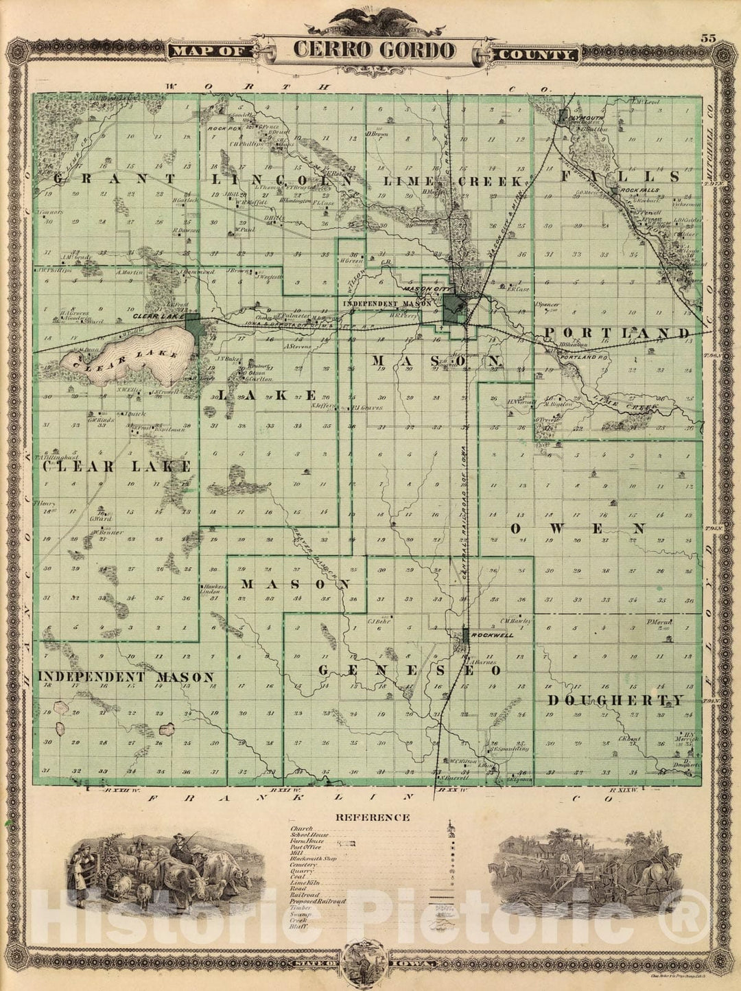 Historic Map : 1875 Map of Cerro Gordo County, State of Iowa. - Vintage Wall Art