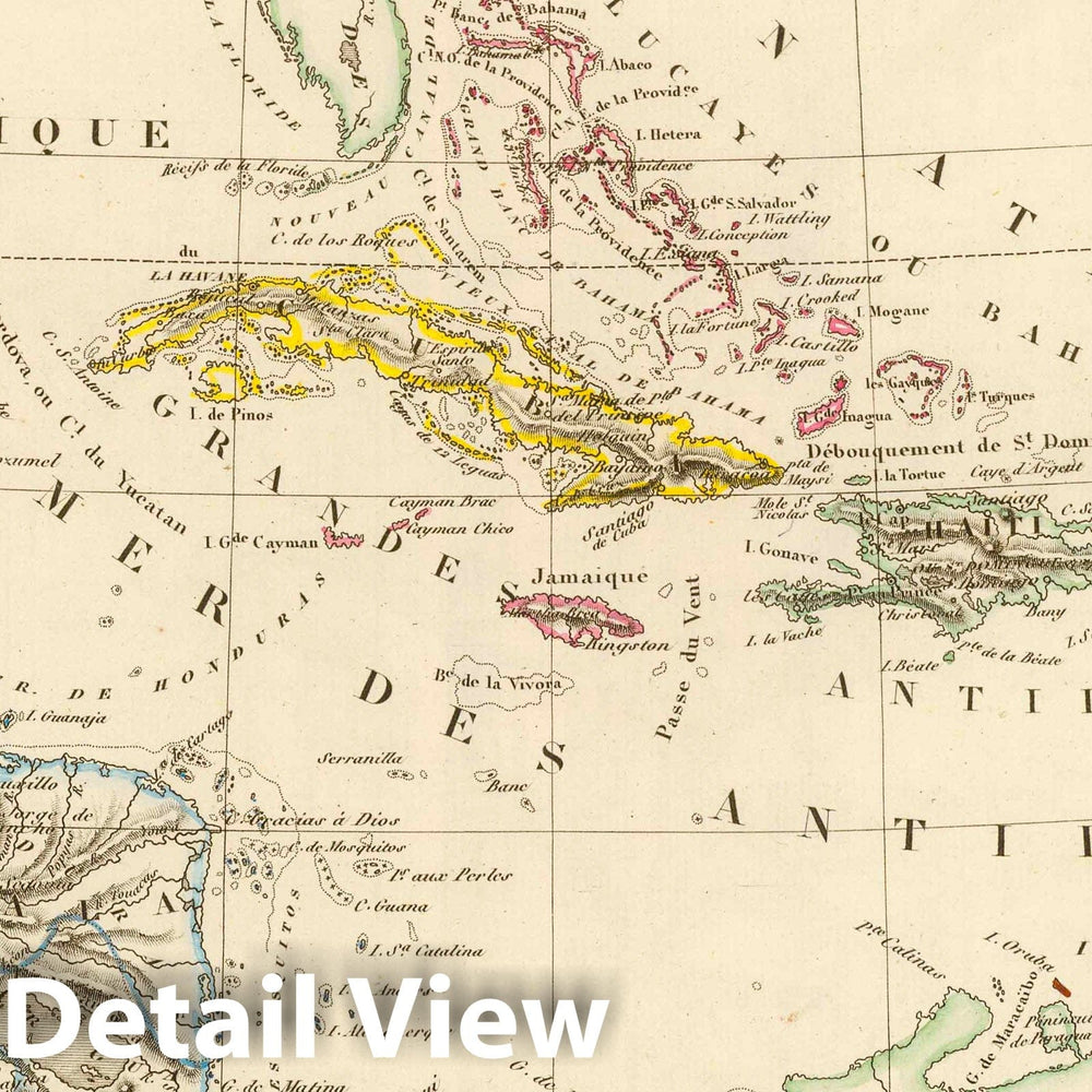 Historic Map : Guatemala; Mexico, 1837 Antilles, du Golfe de Mexique, et du Guatemala. , Vintage Wall Art