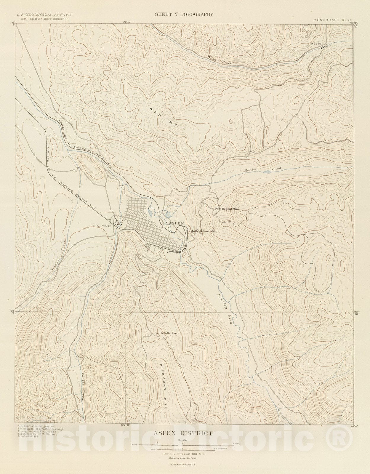 Historic Map : Geologic Atlas - 1898 Aspen District. - Vintage Wall Art