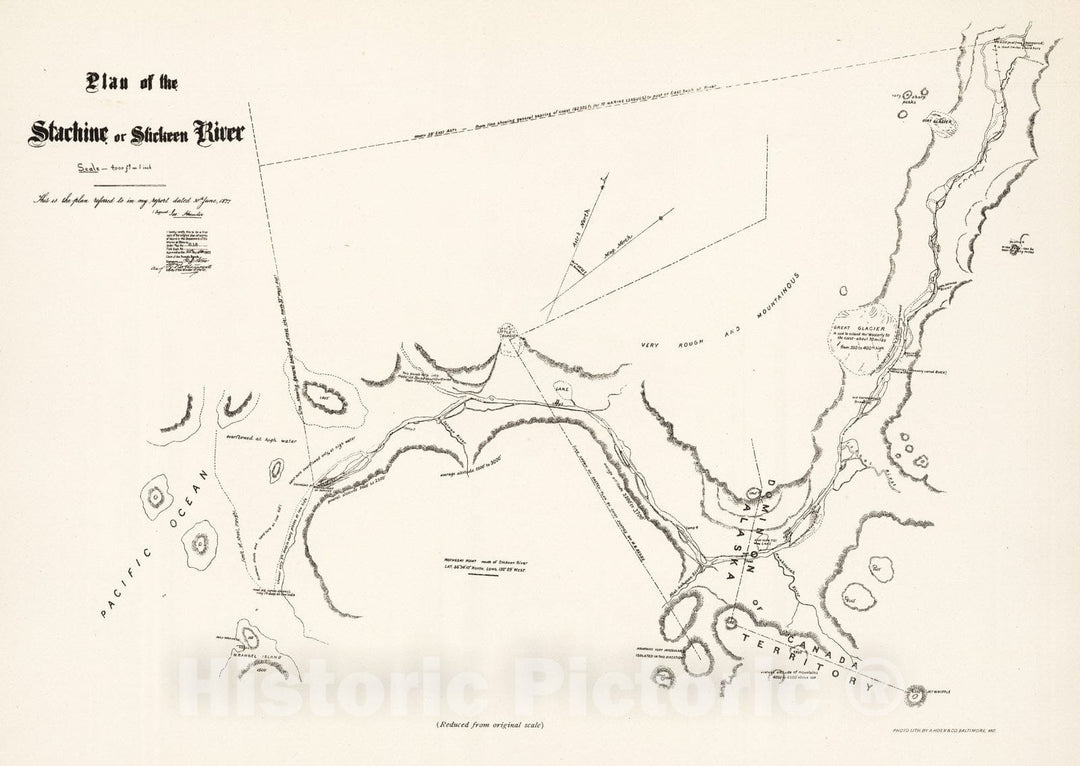 Historic Map : 1877 Hunter's Tracing of Stickeen River - Vintage Wall Art