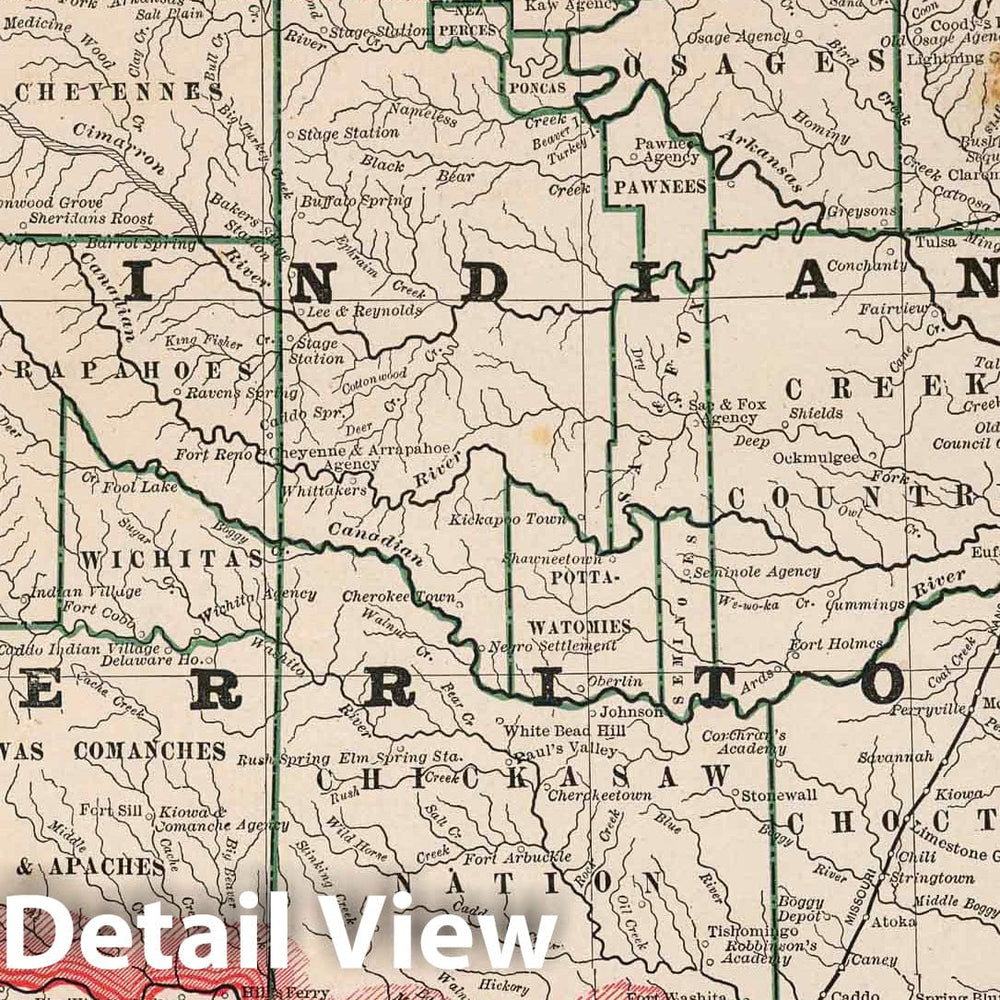 Historic Map : 1883 Indian Territory (Oklahoma). - Vintage Wall Art