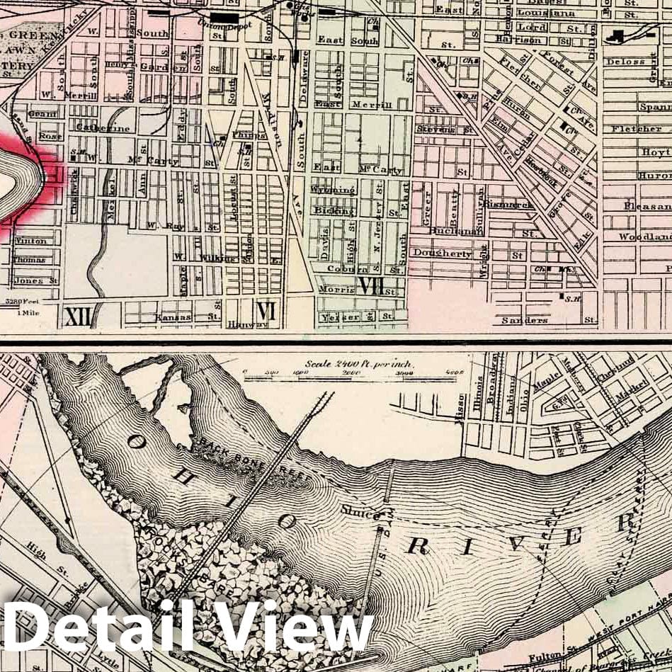 Historic Map : National Atlas - 1884 Indianapolis. Louisville. - Vintage Wall Art