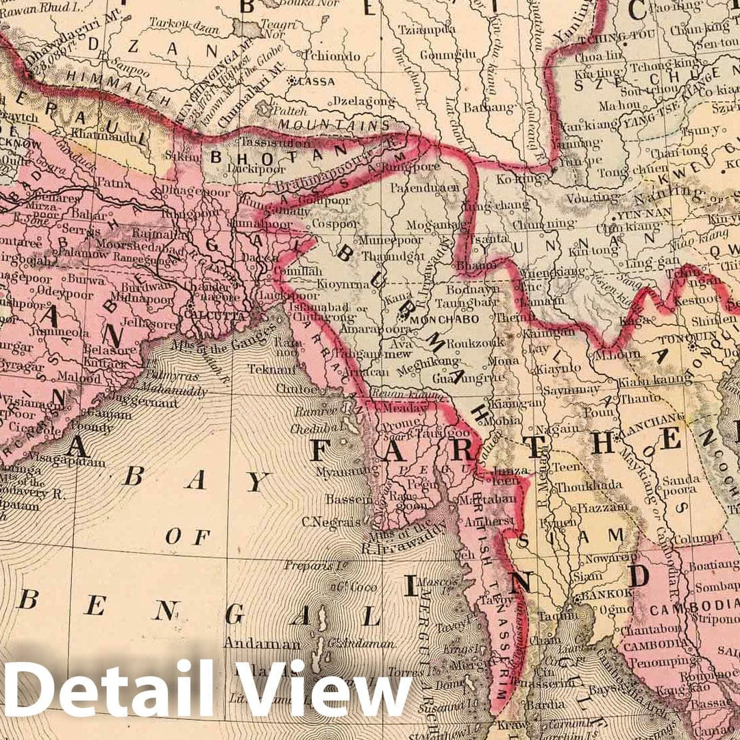 Historic Wall Map : 1868 Map of Hindoostan, Farther India, China, and Tibet - Vintage Wall Art