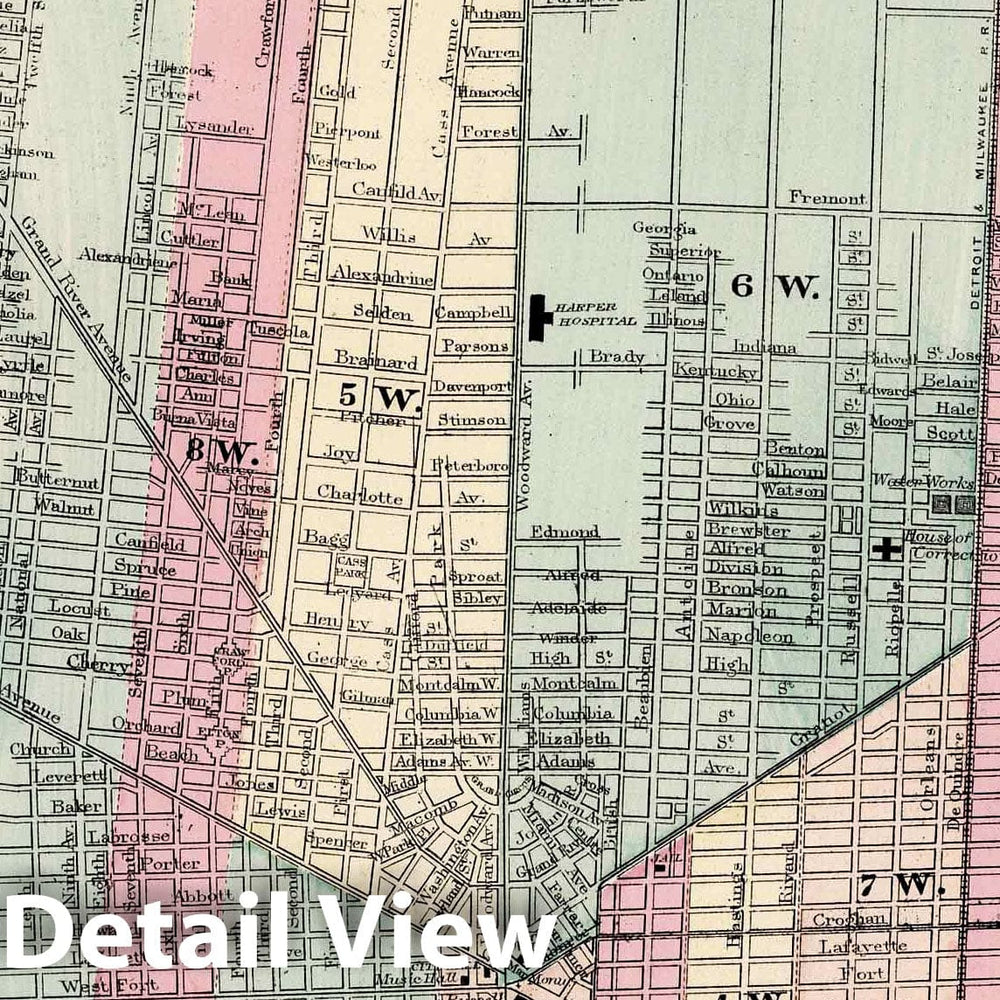 Historic Map : 1877 Plan of Detroit - Vintage Wall Art