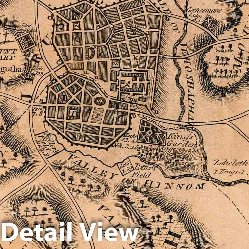 Historic Map : School Atlas - 1822 The land of Moriah or Jerusalem and adjacent country - Vintage Wall Art