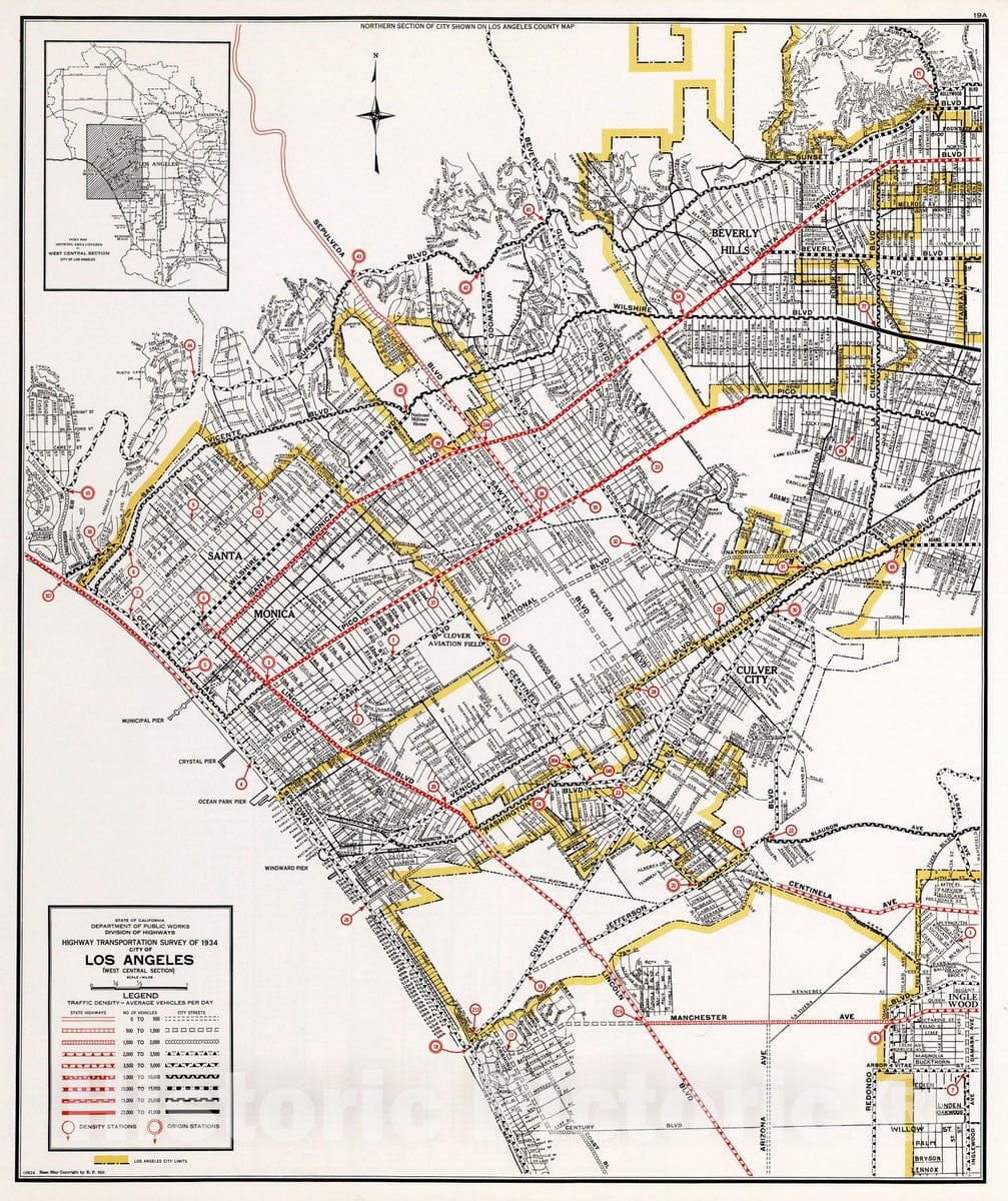 Historic Map : 1935 City of Los Angeles (West Central Section). - Vintage Wall Art